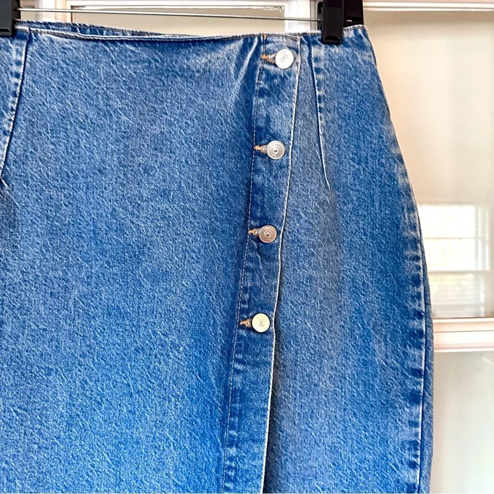 Zara Indigo Denim Maxi Pencil Skirt with Off Center Split Size Medium